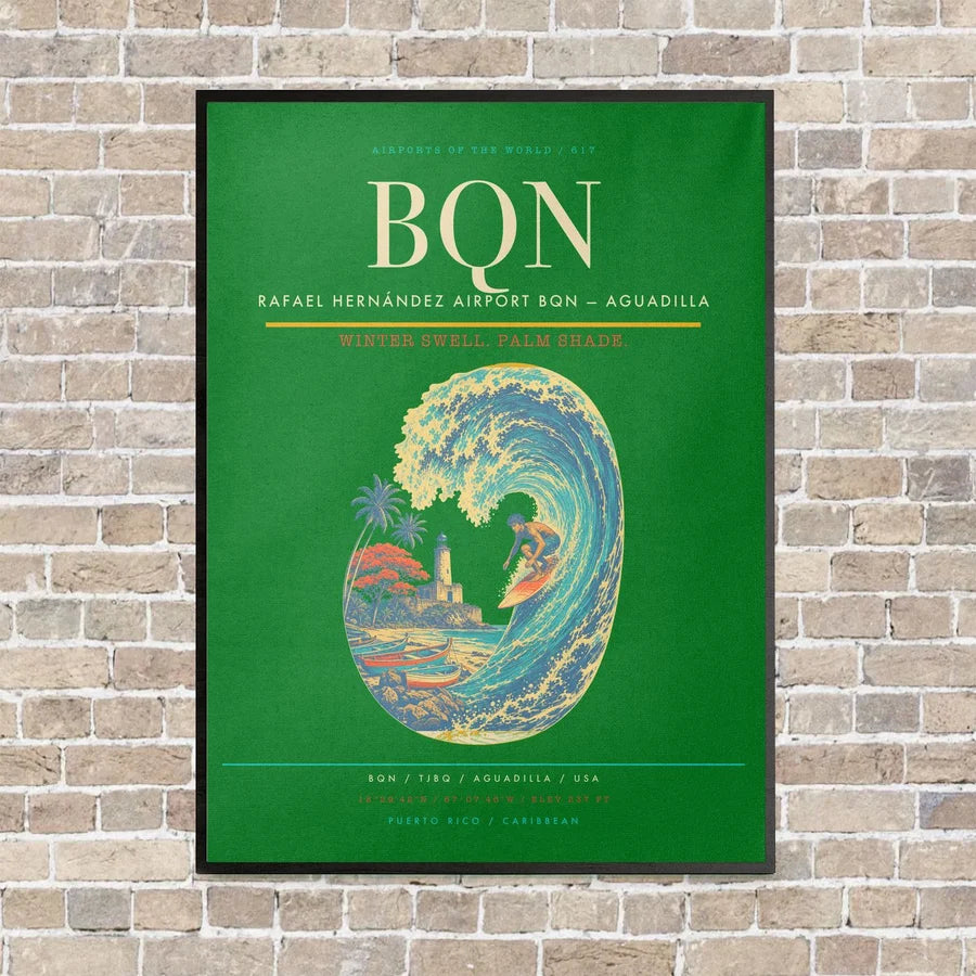 Rafael Hernández Airport BQN — Aguadilla vertical canvas print - framed - green background