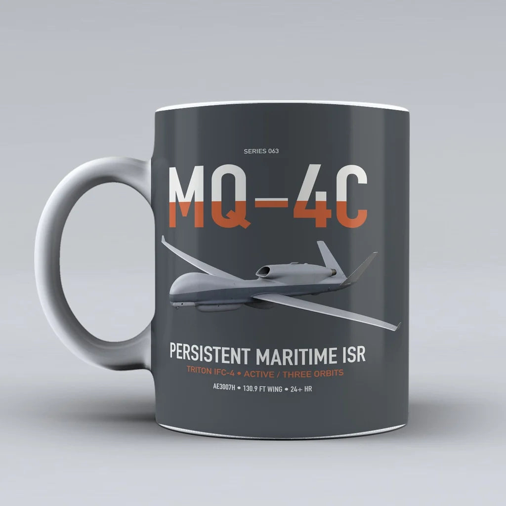 MQ-4C Triton IFC-4 design on gray ceramic mug, double-side print
