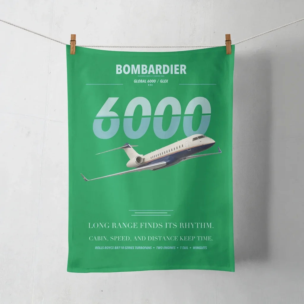 Bombardier Global 6000 design on green towel