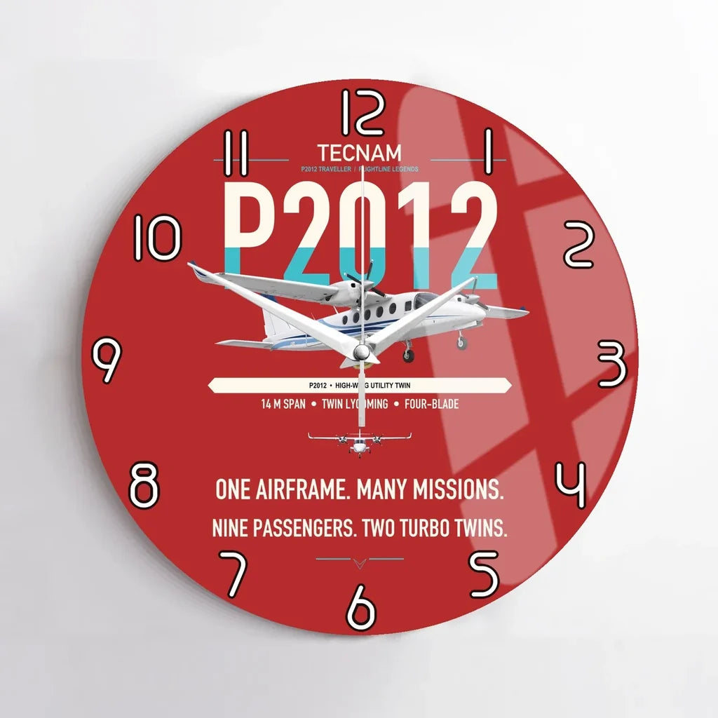 Tecnam P2012 Traveller design on red no frame wall clock