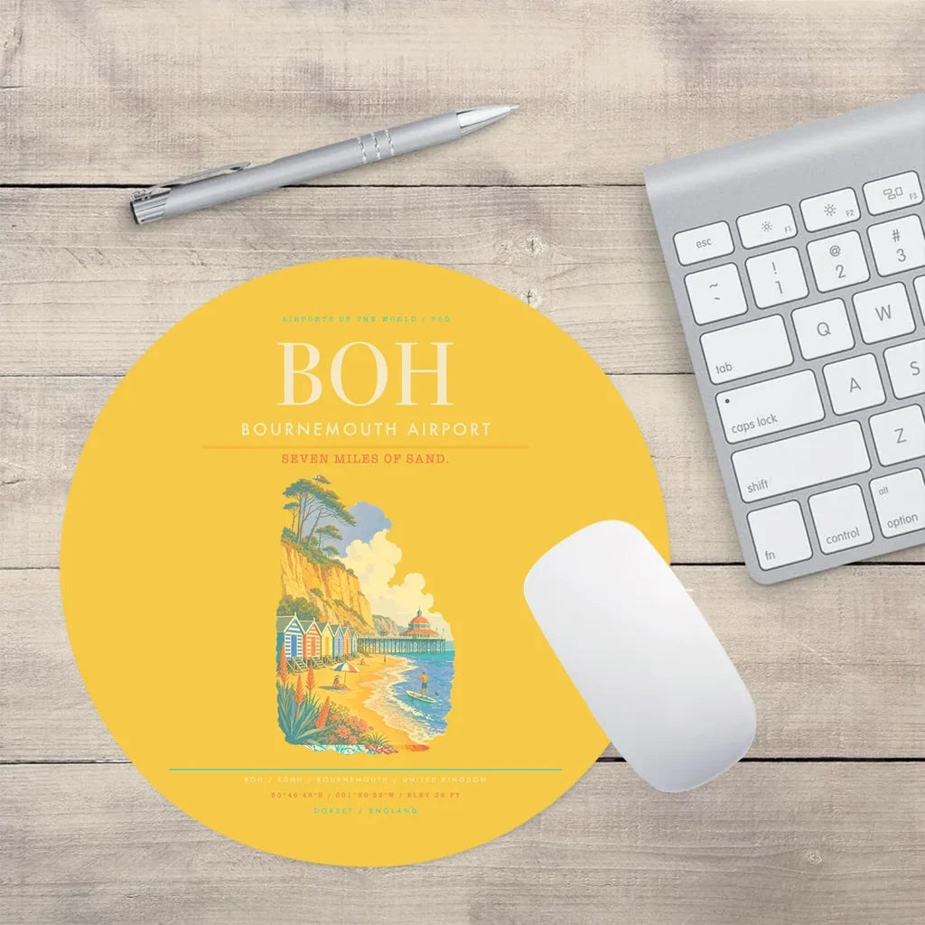Bournemouth Airport BOH Mouse-Pad Round - Yellow
