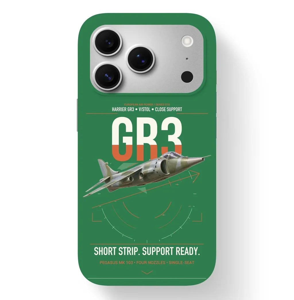 Hawker Siddeley Harrier GR3 design on green magsafe iphone case, for iPhone 17 Pro