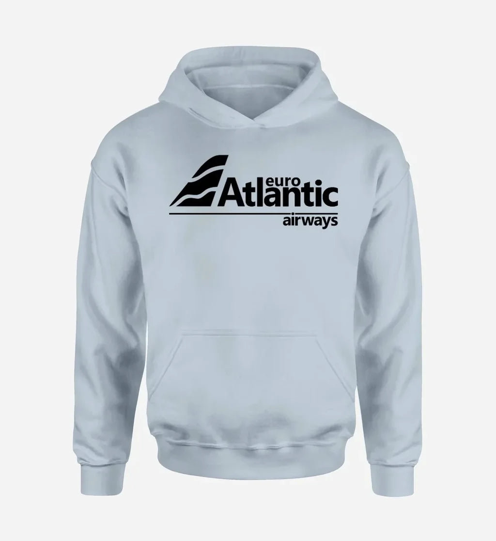 EuroAtlantic Airways logo printed on light blue hoodie