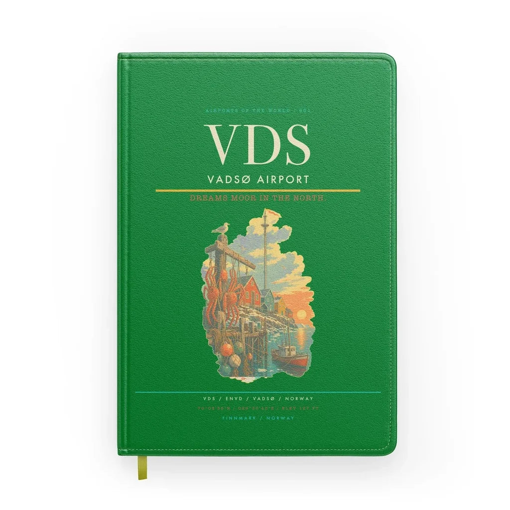 Vadsø Airport (VDS) design on green notebook