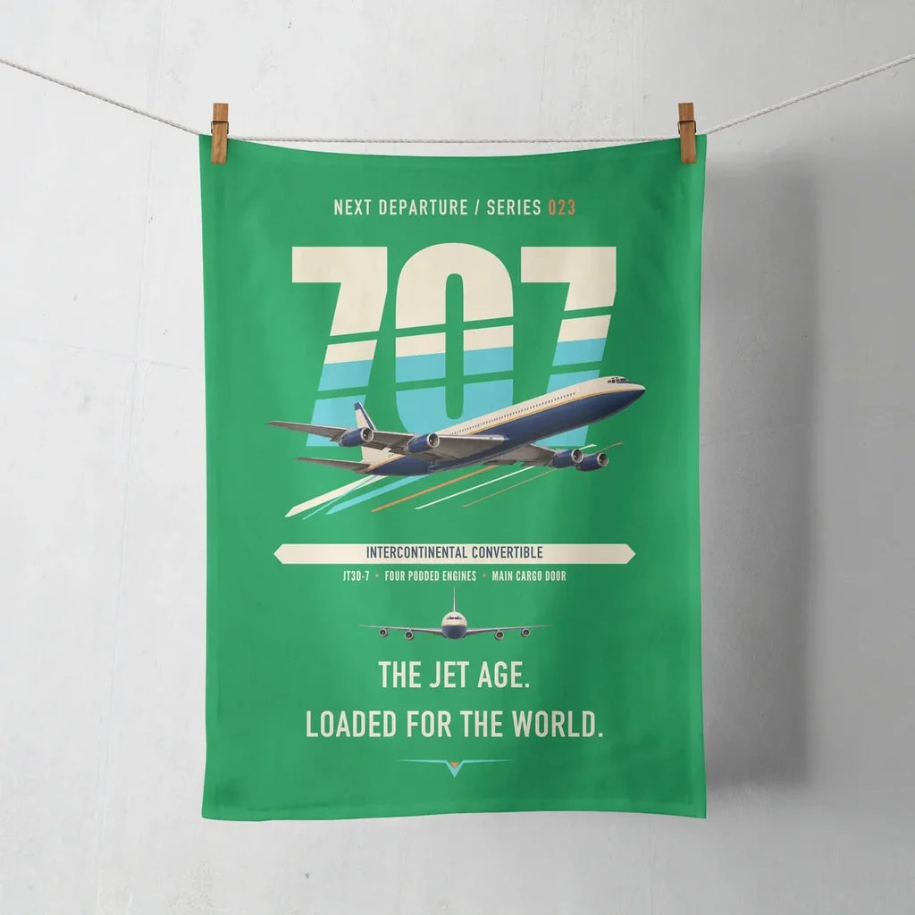 Boeing 707-320C design on green towel