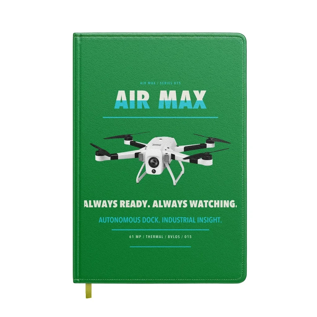 Percepto Air Max design on green notebook