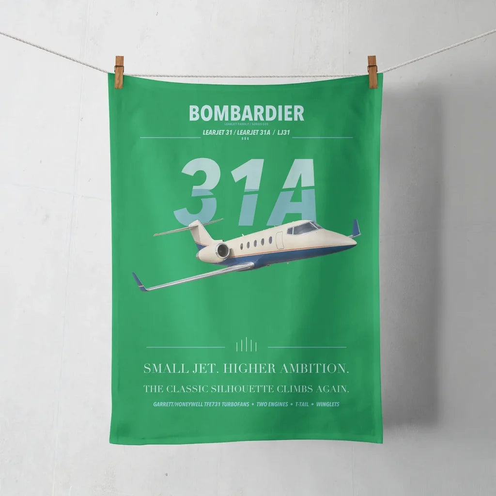 Bombardier Learjet 31A design on green towel