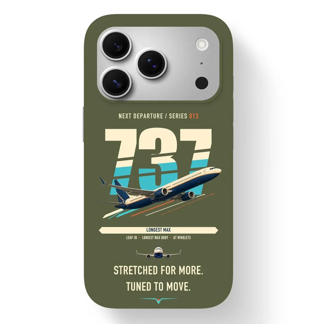Boeing 737 MAX 10 design on green army magsafe iphone case