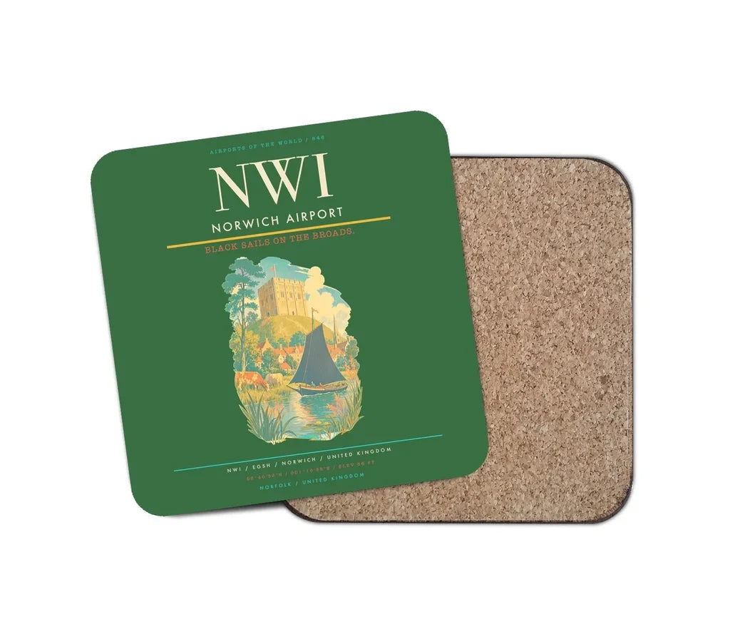 Norwich Airport (NWI) design on green 1 piece coaster
