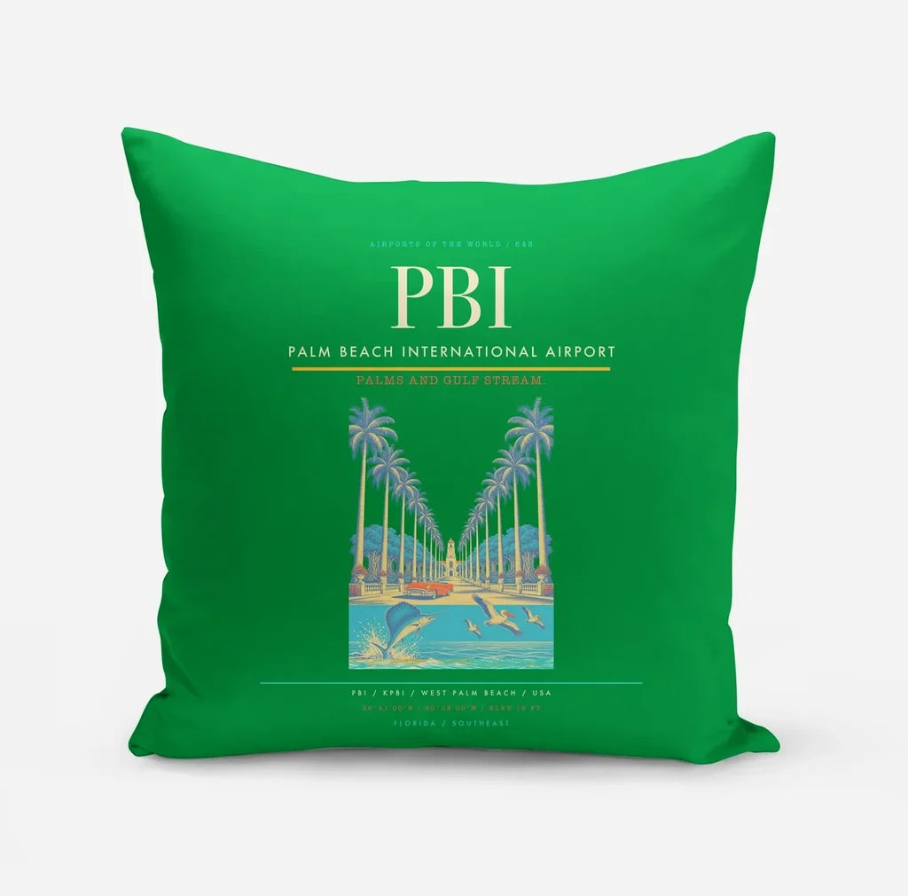 Palm Beach International Airport (PBI) design on green pillow
