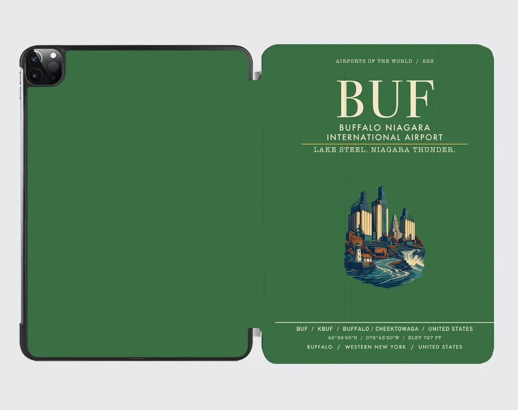 Buffalo Niagara International Airport (BUF) design on green ipad tablet case