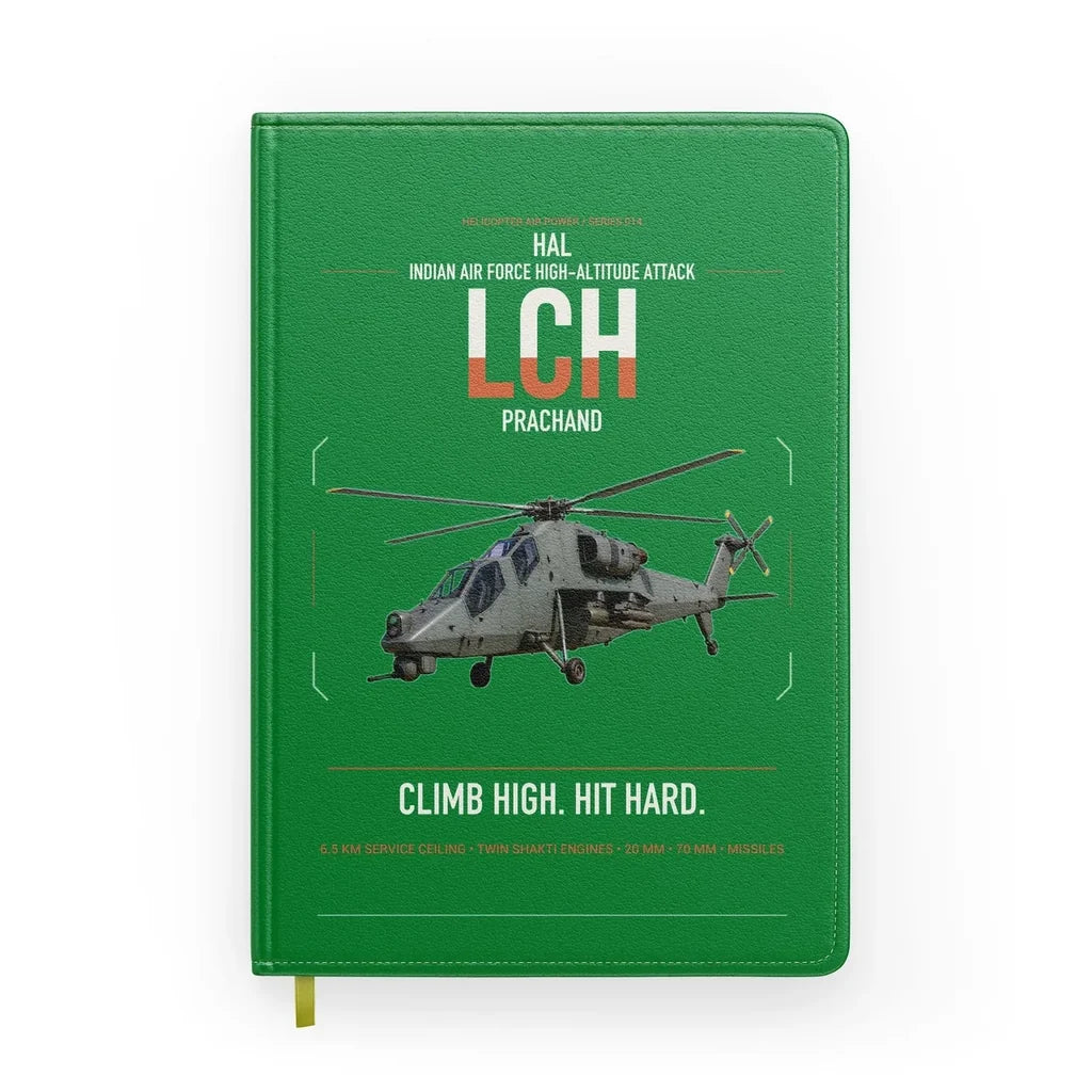 HAL LCH Prachand design on green notebook