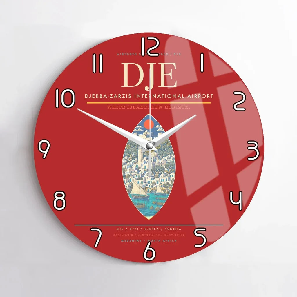 Djerba-Zarzis International Airport (DJE) design on red no frame wall clock