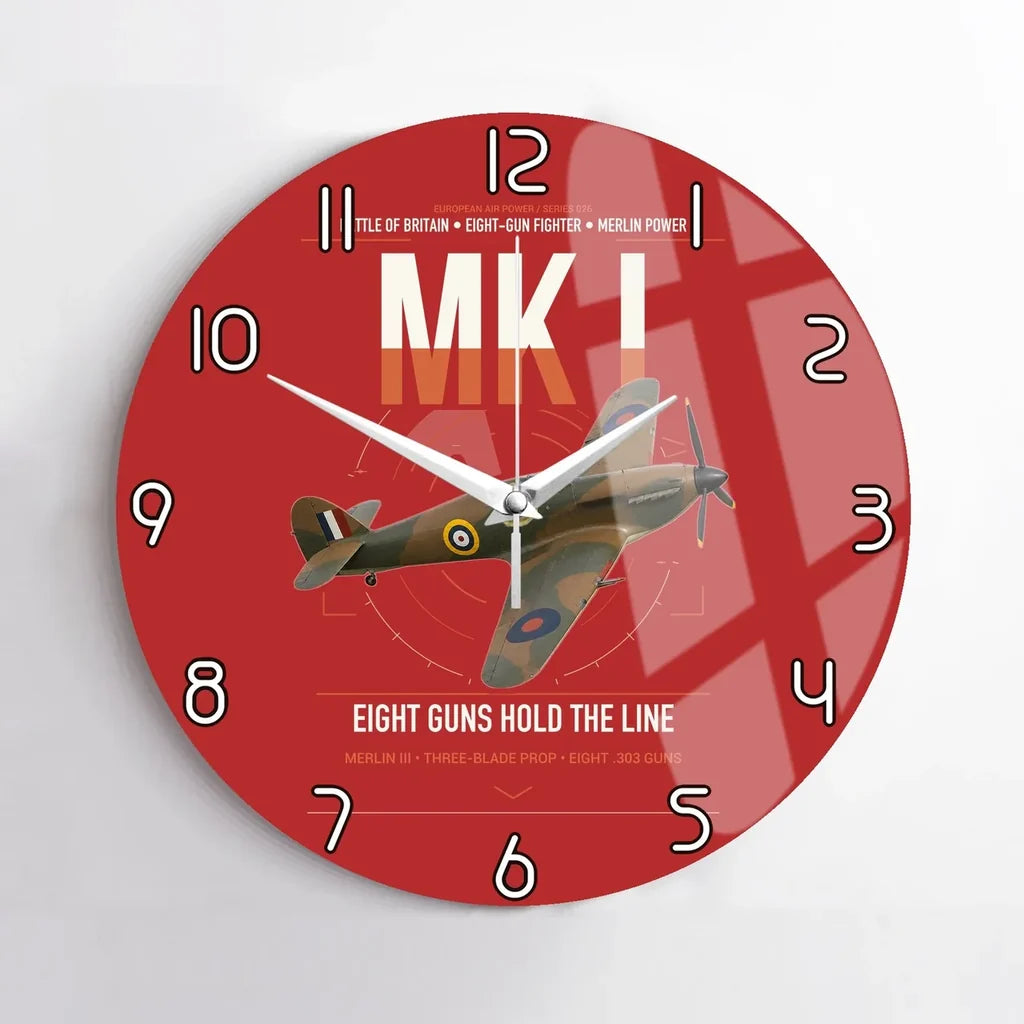 Hawker Hurricane Mk I design on red no frame wall clock