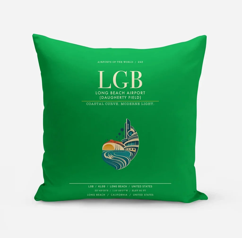 Long Beach Airport (Daugherty Field) (LGB) design on green pillow