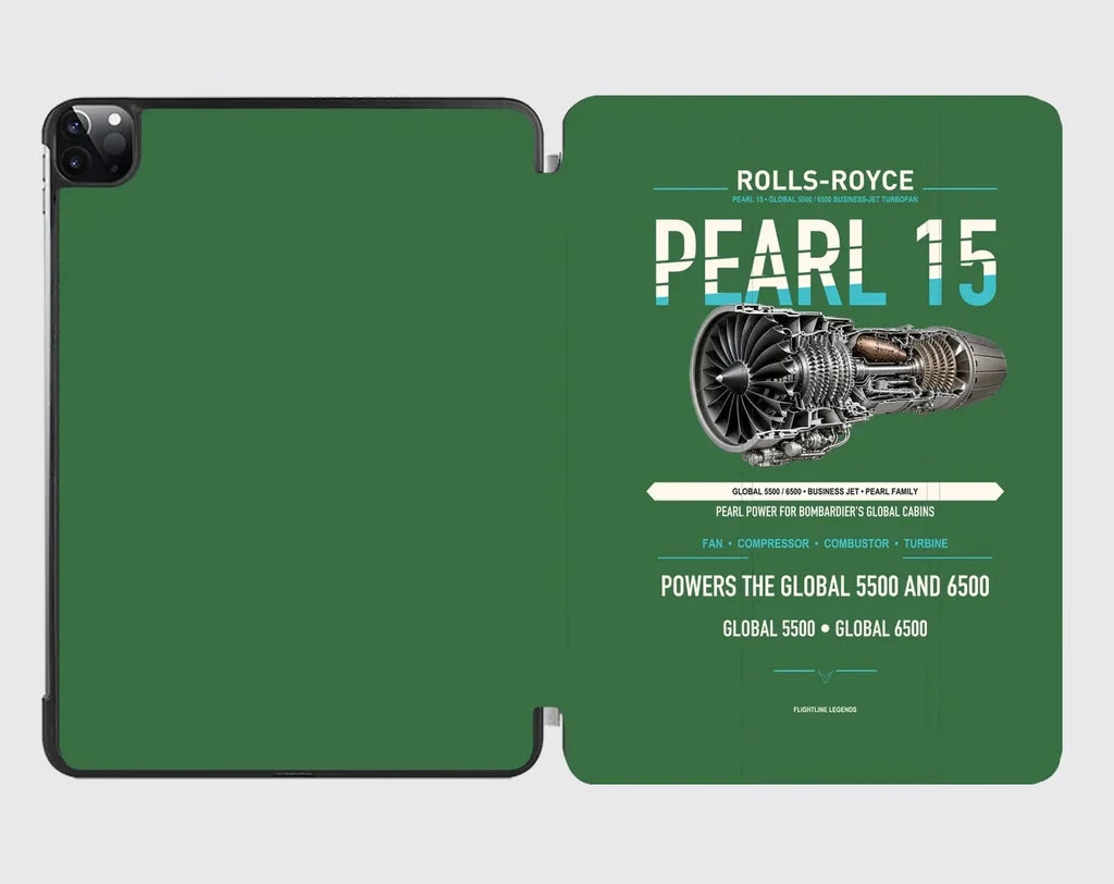 PEARL 15 design on green ipad tablet case