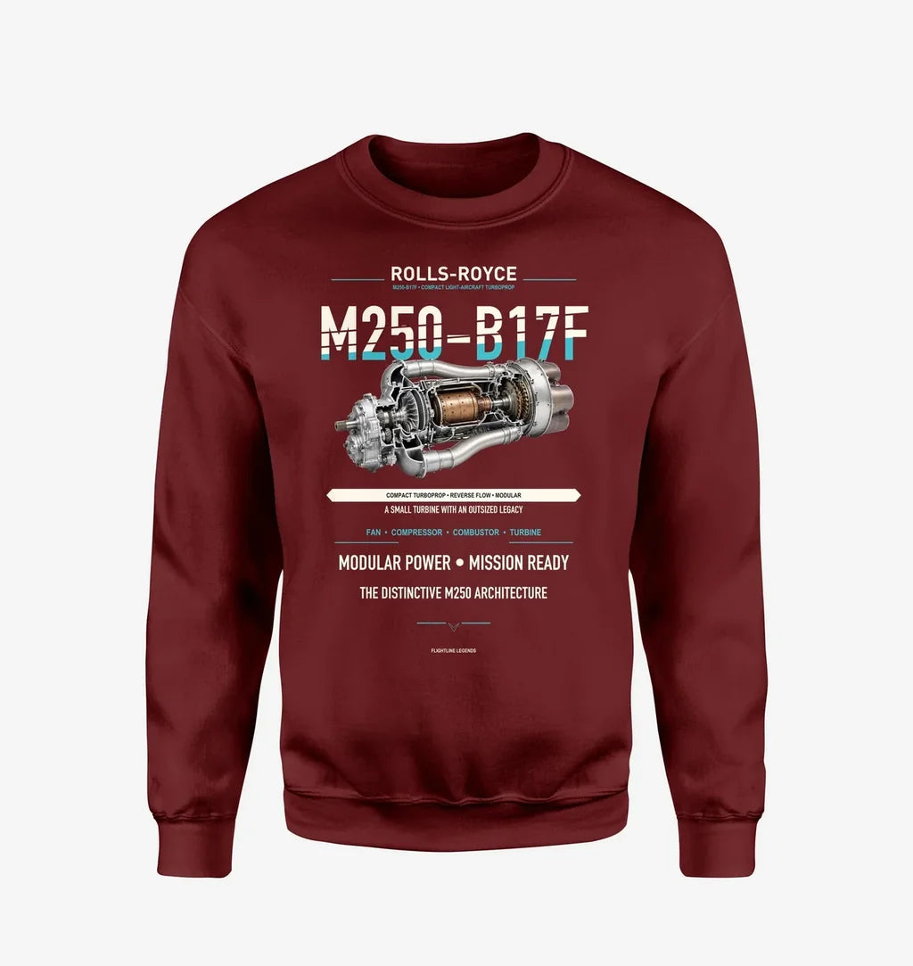M250-B17F design on wine red sweatshirt