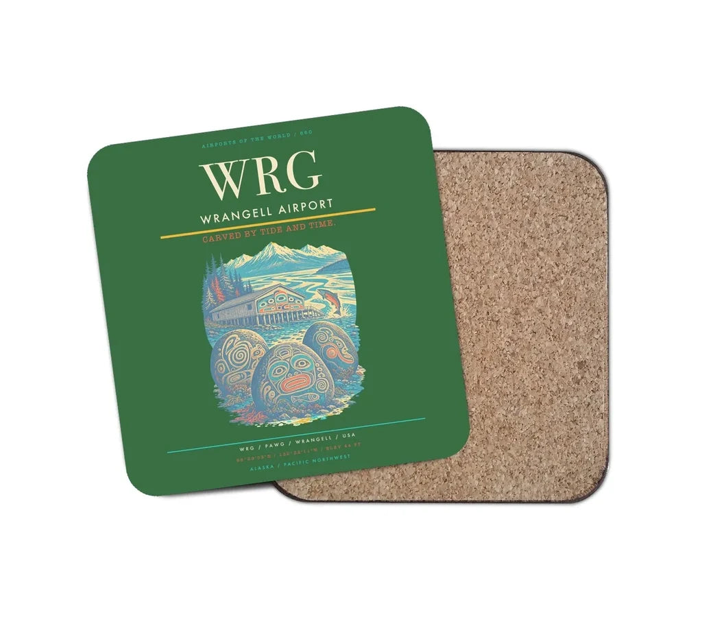 Wrangell Airport (WRG) design on green 1 piece coaster