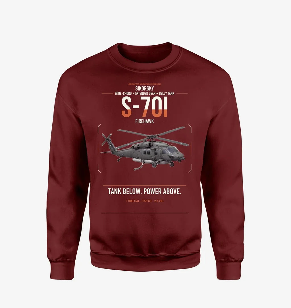 Sikorsky S-70i FIREHAWK design on wine red sweatshirt