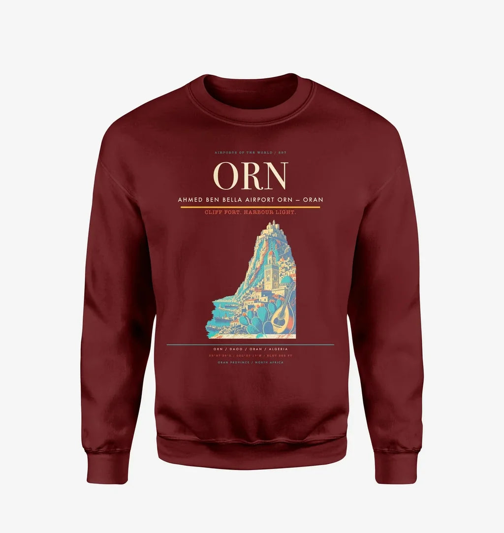 Ahmed Ben Bella Airport (ORN) design on wine red sweatshirt