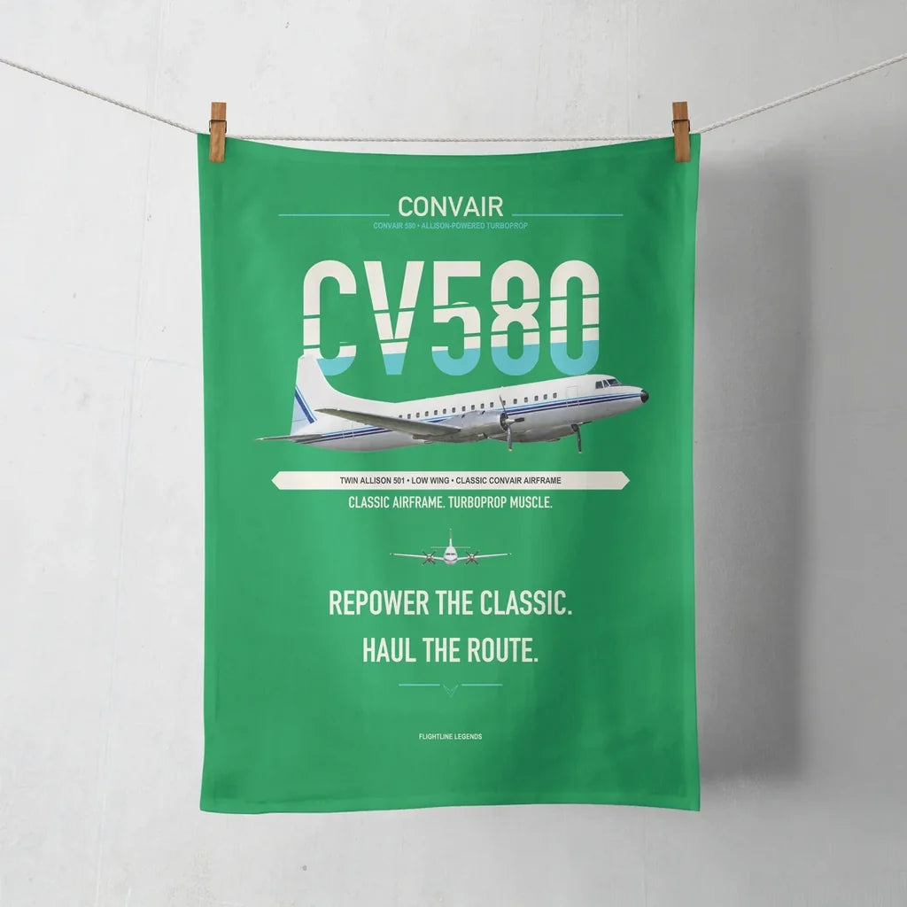 Convair 580 design on green towel