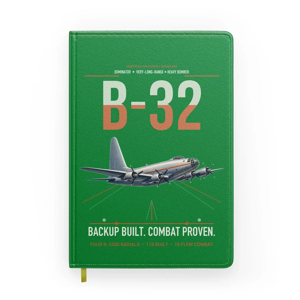 B-32 Dominator design on green notebook
