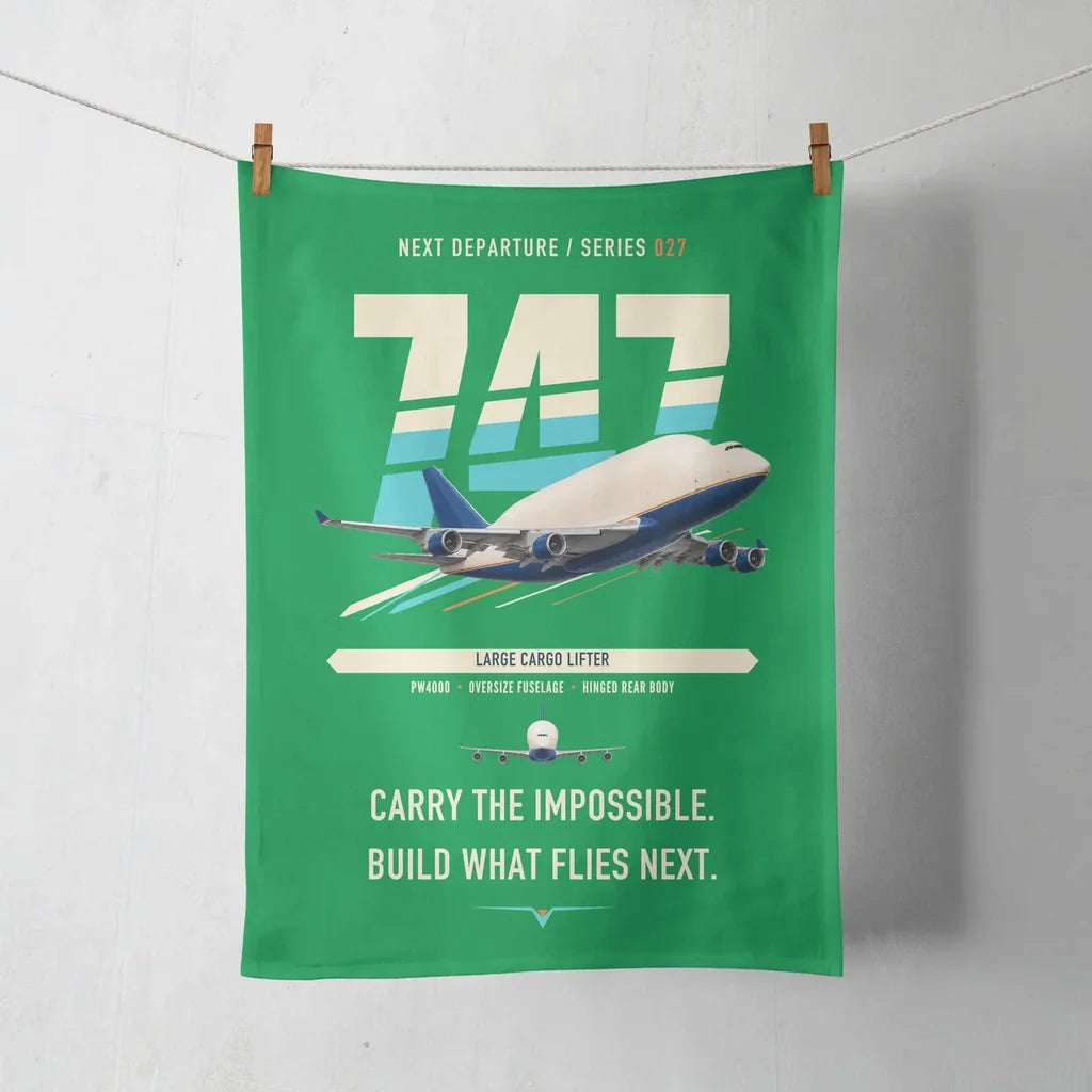 Boeing 747-400 Dreamlifter design on green towel