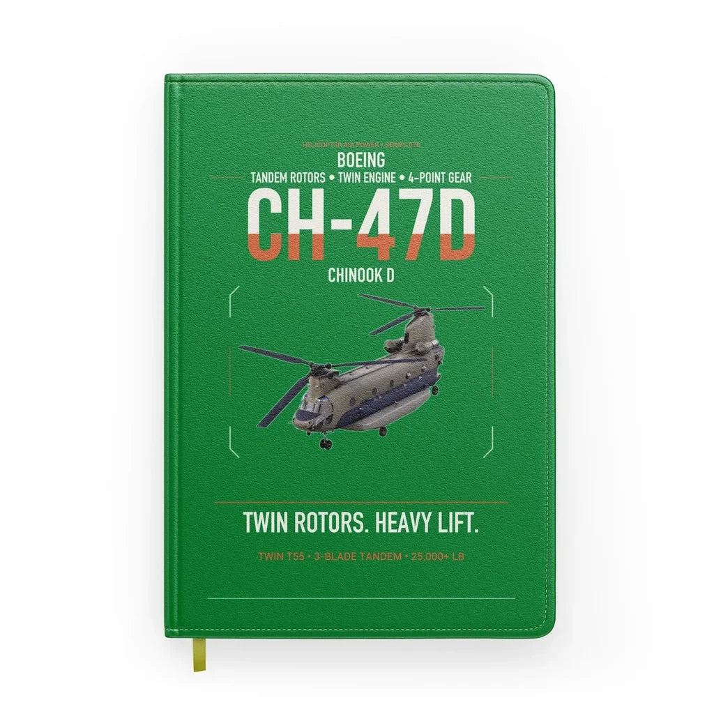 Boeing CH-47D design on green notebook