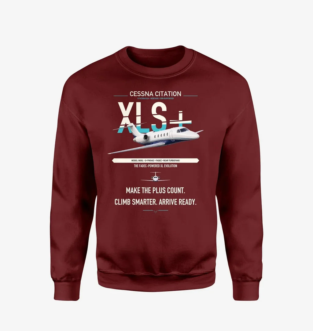 Cessna Citation XLSPlus design on wine red sweatshirt