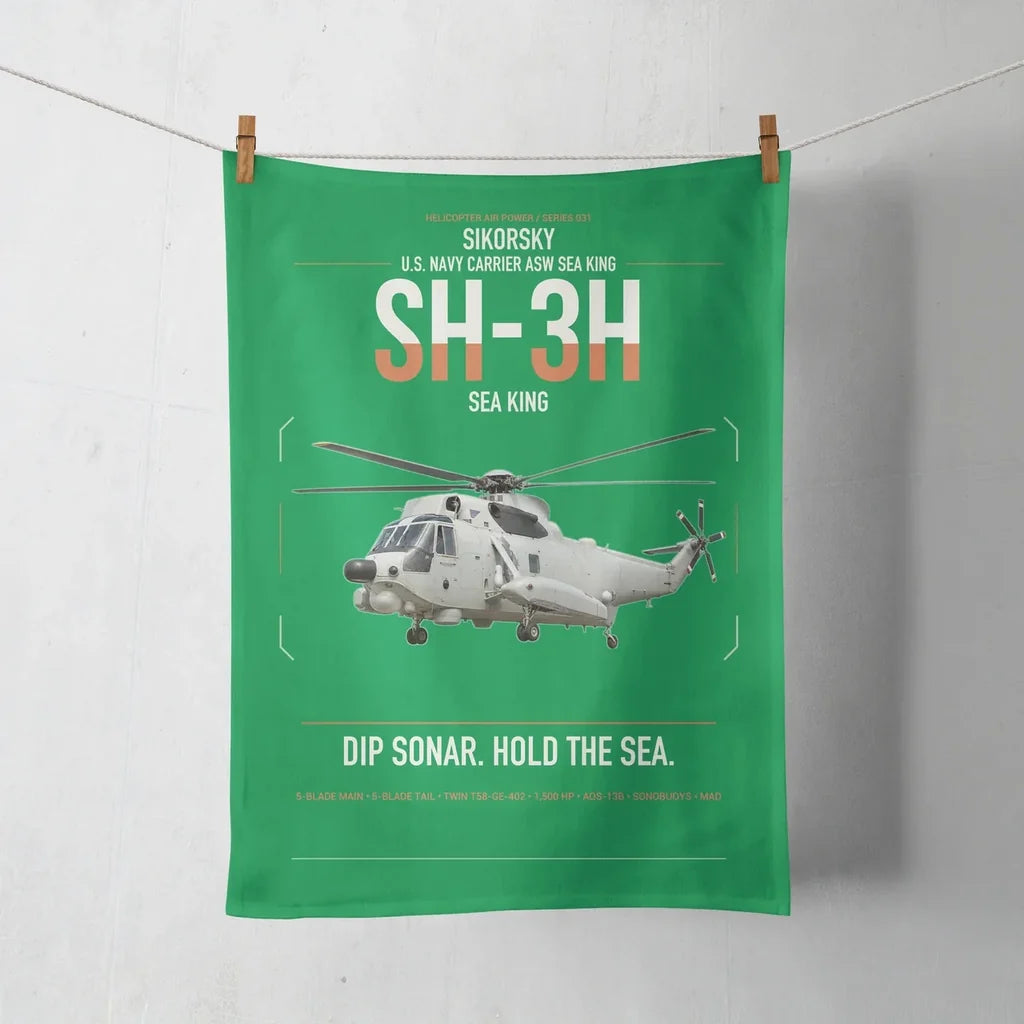 Sikorsky SH-3H Sea King design on green towel