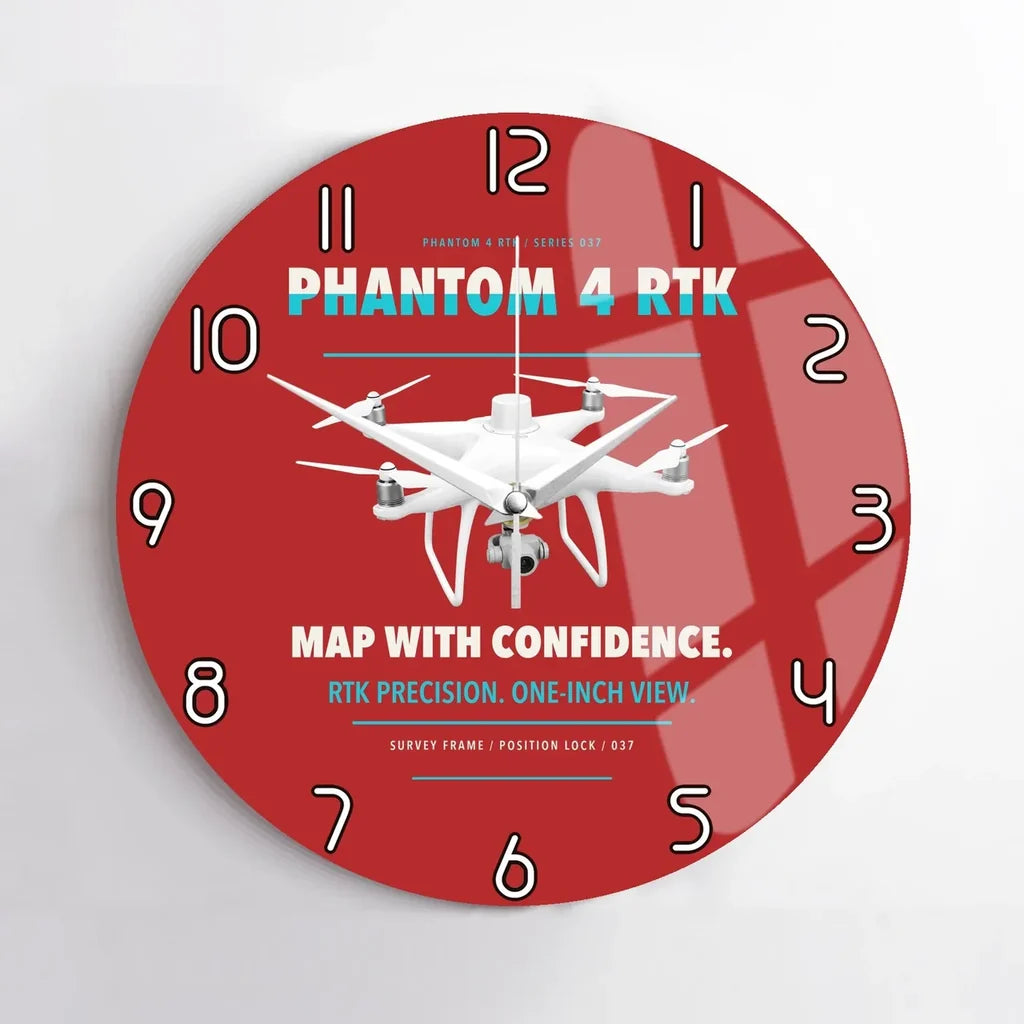 DJI Phantom 4 RTK design on red no frame wall clock