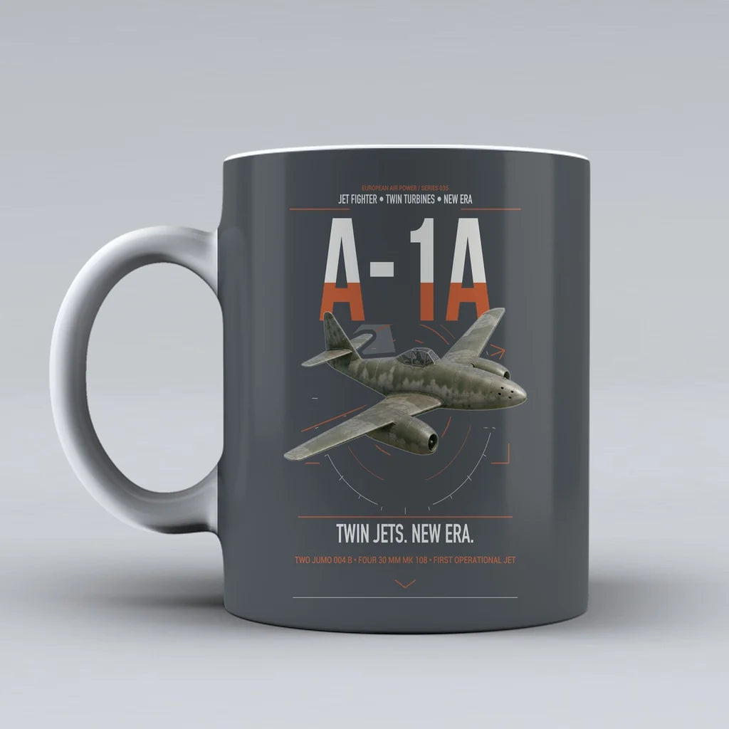 Messerschmitt Me 262A-1a design on gray ceramic mug, double-side print