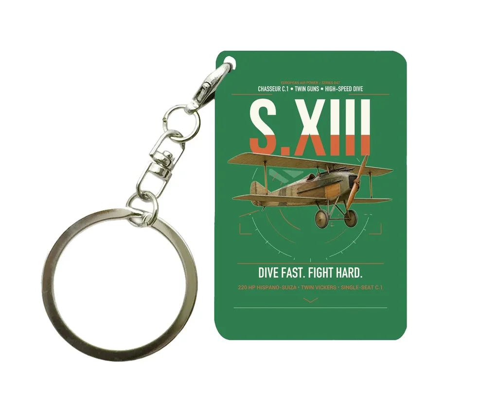 SPAD S.XIII C.1 design on green designed key chain, double-side print