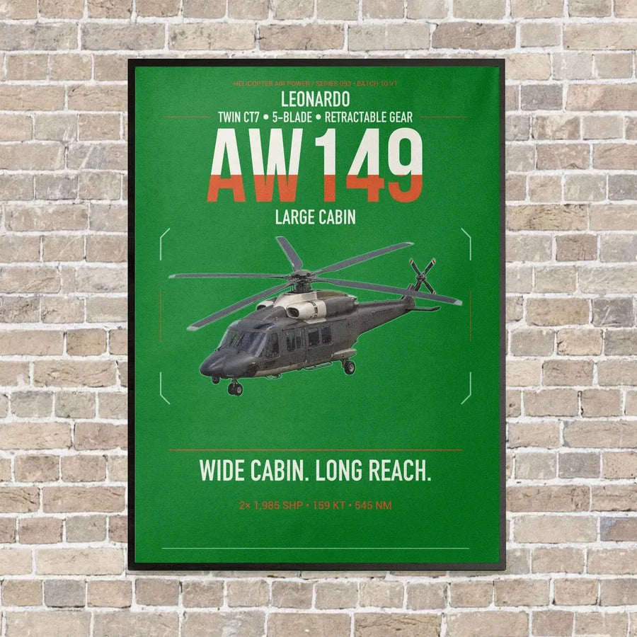 Leonardo AW149 vertical canvas print - framed - green background