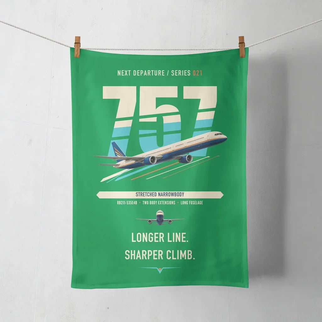 Boeing 757-300 design on green towel