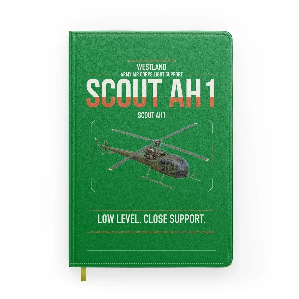 Westland Scout AH1 design on green notebook