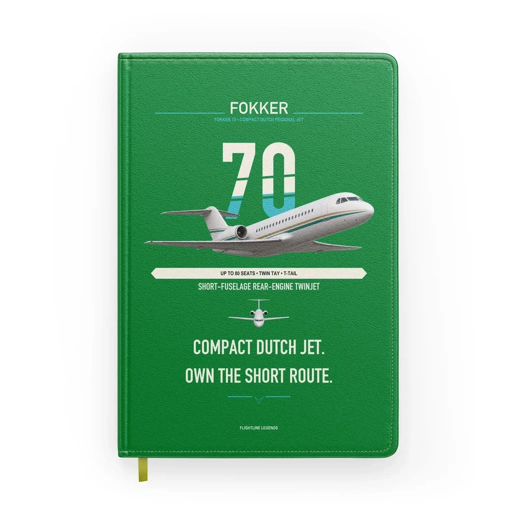 Fokker 70 design on green notebook