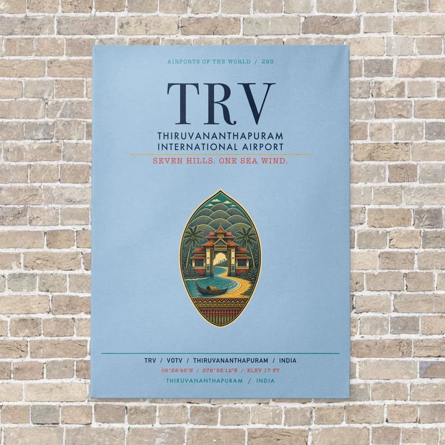 Thiruvananthapuram International Airport TRV vertical canvas print - no frame - light blue background