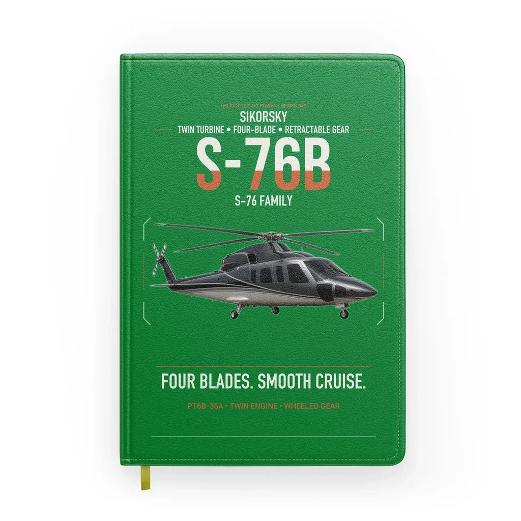 Sikorsky S-76B design on green notebook