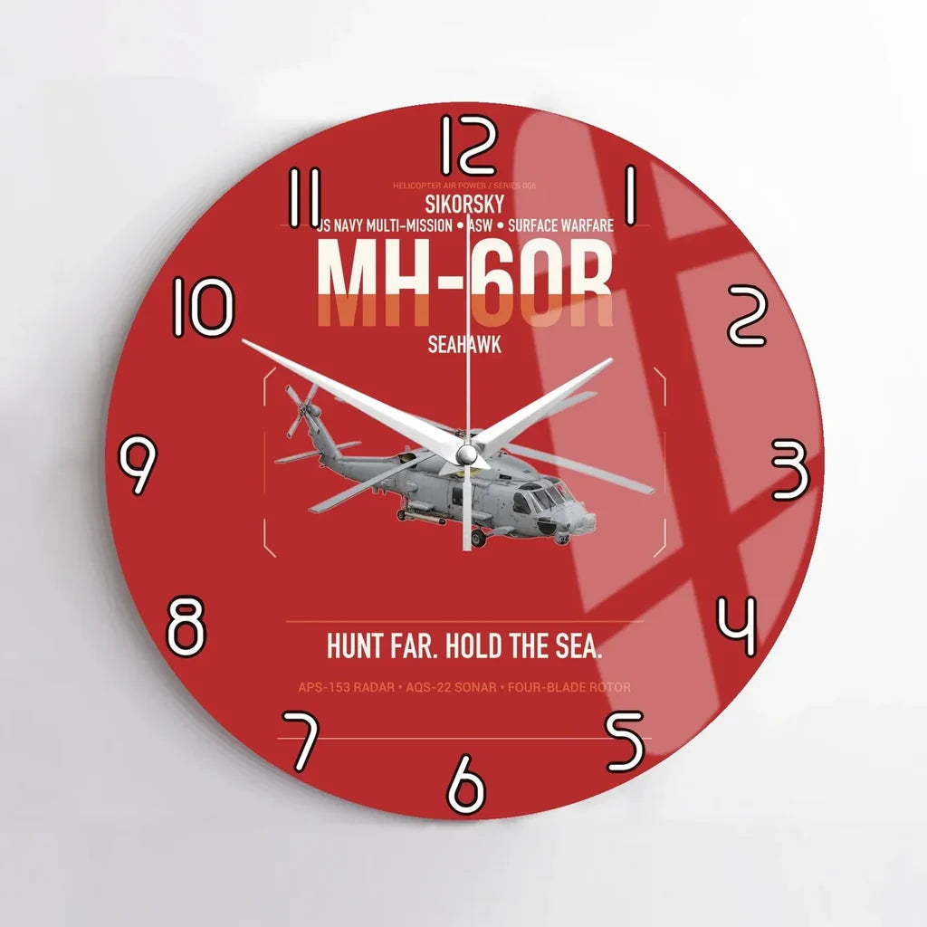 Sikorsky MH-60R Seahawk design on red no frame wall clock