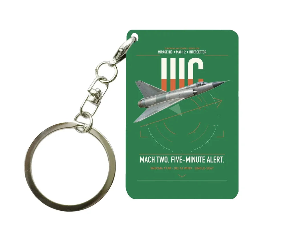Dassault Mirage IIIC design on green designed key chain, double-side print