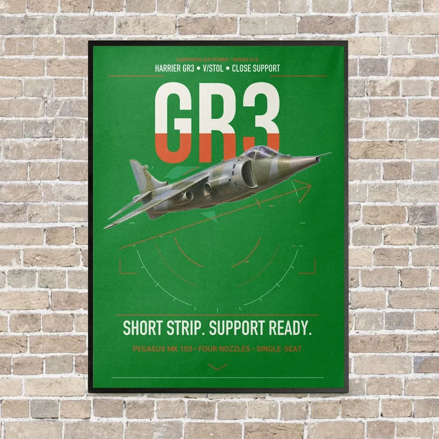 Hawker Siddeley Harrier GR3 vertical canvas print - framed - green background
