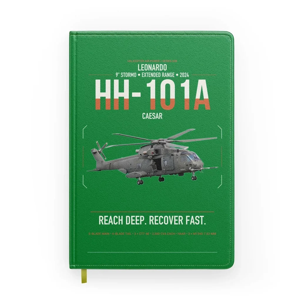 Leonardo HH-101A Caesar design on green notebook