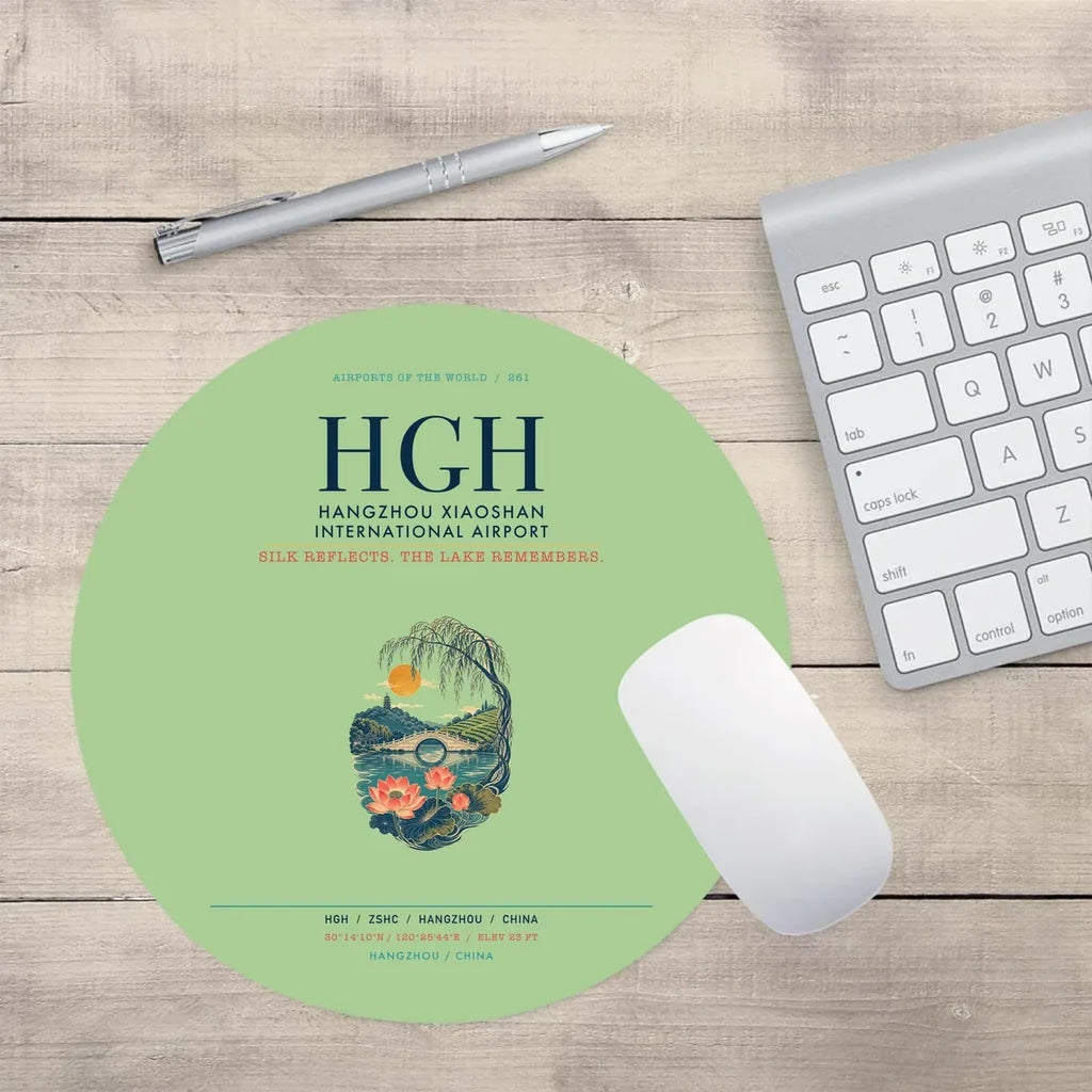 Hangzhou Xiaoshan International Airport (HGH) design on light green round mouse pad