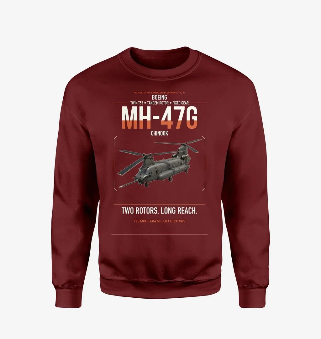 Boeing MH-47G Chinook design on wine red sweatshirt
