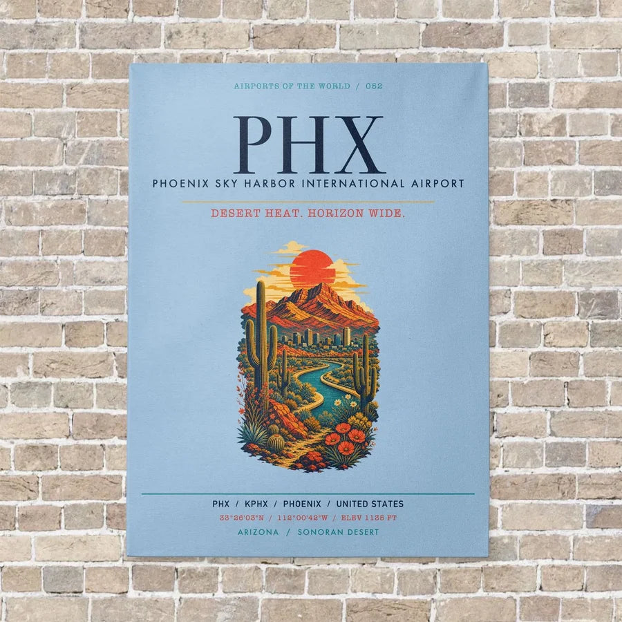 Phoenix Sky Harbor International Airport PHX vertical canvas print - no frame - light blue background