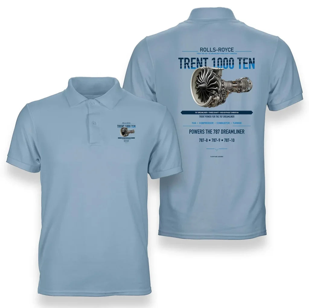 TRENT 1000 TEN design on light blue polo