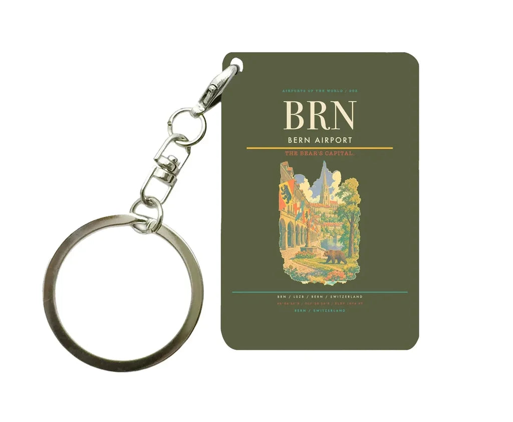 Bern Airport (BRN) design on green army key chain