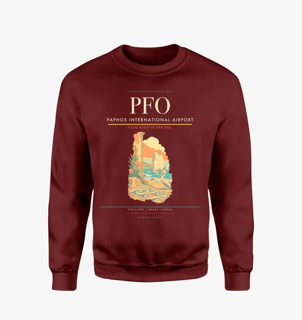 Paphos International Airport (PFO) design on wine red sweatshirt