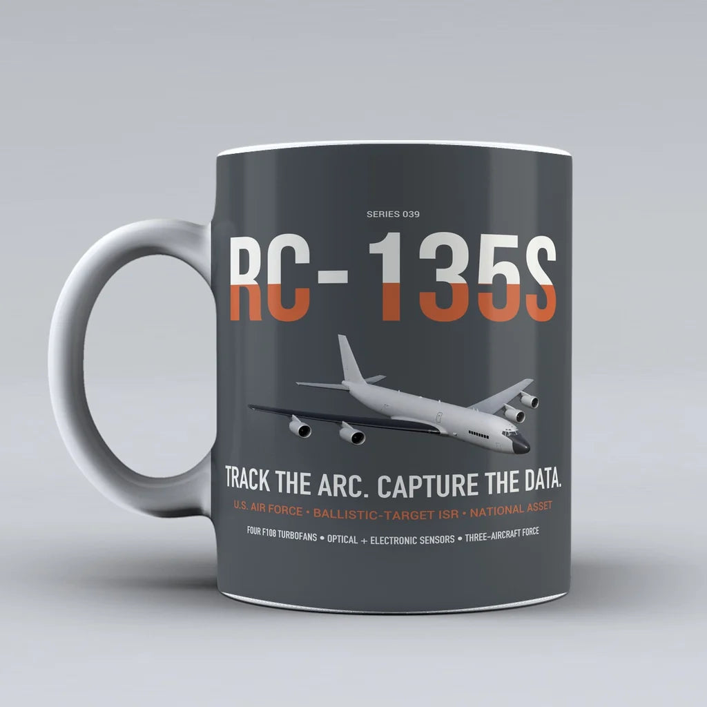 RC-135S Cobra Ball design on gray ceramic mug, double-side print